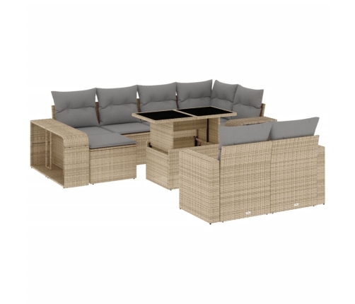 vidaXL 11-daļīgs dārza dīvāna komplekts, matrači, bēša PE rotangpalma