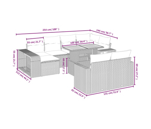 vidaXL 11-daļīgs dārza dīvāna komplekts, matrači, melna PE rotangpalma