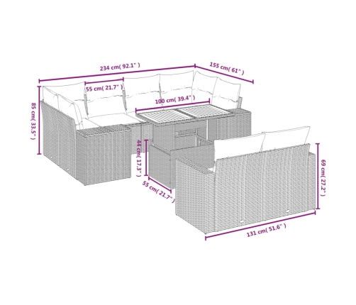 vidaXL 11-daļīgs dārza dīvāna komplekts, matrači, bēša PE rotangpalma