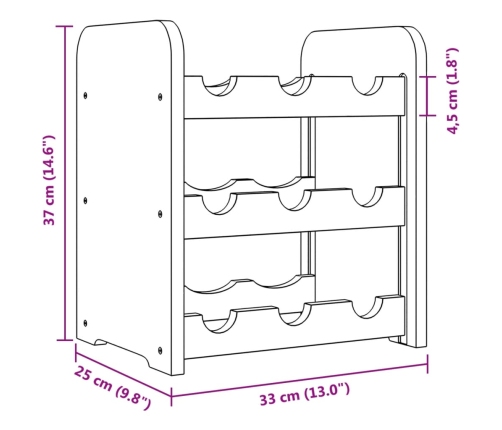 vidaXL vīna pudeļu plaukts, 33x25x37 cm, priedes masīvkoks