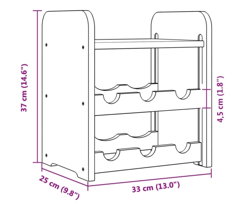 Vīna Pudeļu Plaukts, 33X25X37 Cm, Priedes Masīvkoks Vidaxl