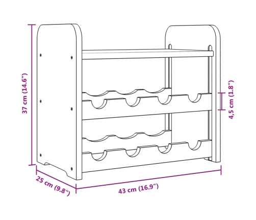 Vīna Pudeļu Plaukts, 43X25X37 Cm, Priedes Masīvkoks Vidaxl
