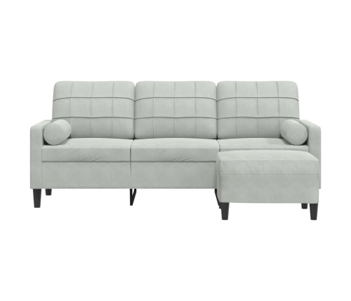 vidaXL trīsvietīgs dīvāns ar kājsoliņu, 180 cm, gaiši pelēks samts