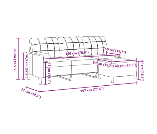 vidaXL trīsvietīgs dīvāns ar kājsoliņu, 180 cm, gaiši pelēks samts