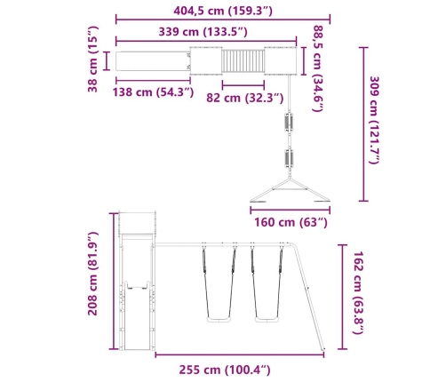 vidaXL āra rotaļu laukums, priedes masīvkoks