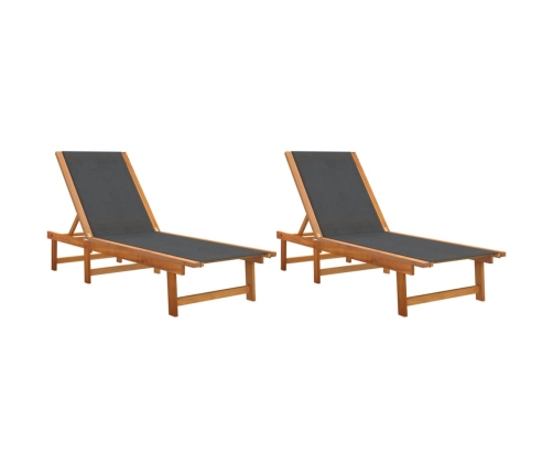 Sauļošanās Zviļņi, 2 Gb., Melni, Akācijas Masīvkoks, Tekstilēns Vidaxl