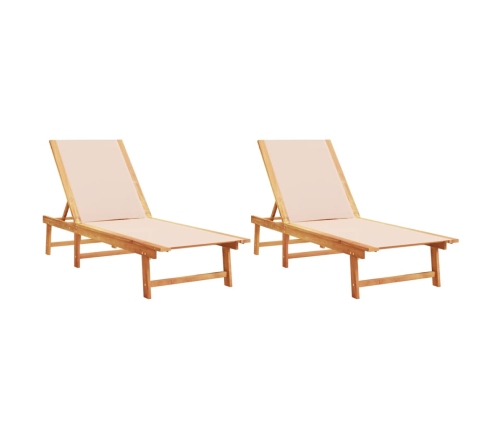 vidaXL sauļošanās zviļņi, 2 gb., krēmkrāsas, akācijas koks, tekstilēns