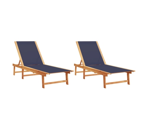 vidaXL sauļošanās zviļņi, 2 gb., zili, akācijas masīvkoks, tekstilēns