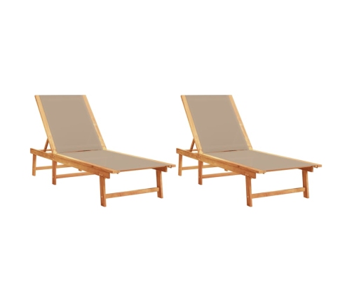 Sauļošanās Zviļņi, 2 Gb., Pelēkbrūni, Akācijas Koks, Tekstilēns Vidaxl