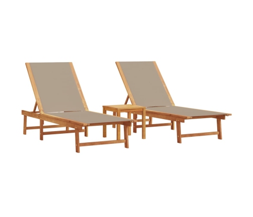 vidaXL sauļošanās zviļņi, 2 gb., pelēkbrūni, akācijas koks, tekstilēns