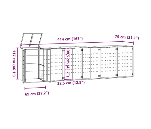 Atkritumu Tvertņu Novietne, Melna, 414X79X117 Cm, Tērauds Vidaxl