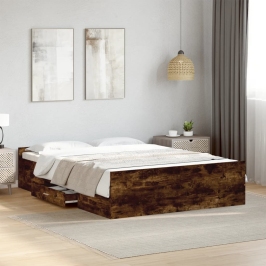 Gultas Rāmis Ar Atvilktnēm, Ozola, 120X200Cm, Inženierijas Koks Vidaxl