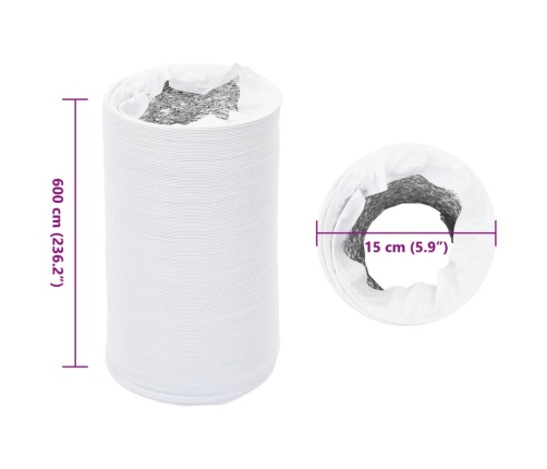 vidaXL ventilācijas kanāls, alumīnijs, 6 m, Ø15 cm, PVC