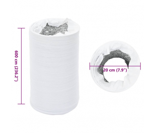 vidaXL ventilācijas kanāls, alumīnijs, 6 m, Ø20 cm, PVC
