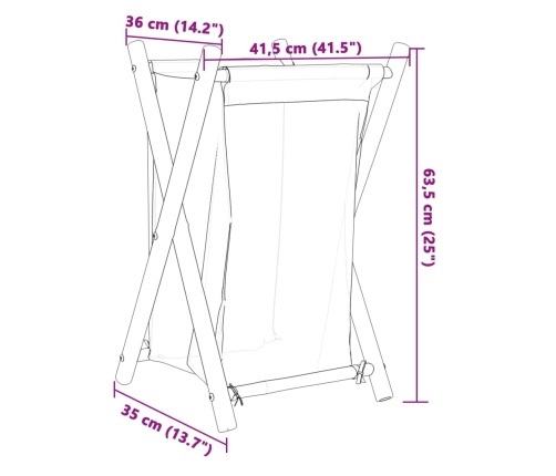 vidaXL veļas grozs, krēmbalts, 41,5x36x63,5 cm, bambuss