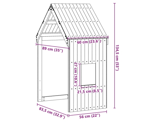 vidaXL bērnu gultas jumts, balts, 60x89x134,5 cm, priedes masīvkoks