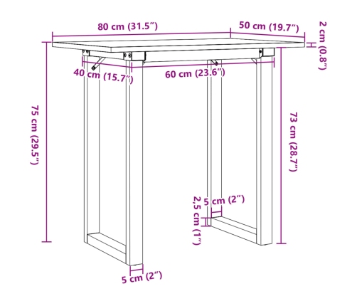 Virtuves Galds, O-Rāmis, 80X50X75 Cm, Priedes Koks, Čuguns Vidaxl