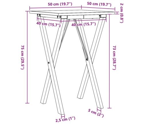 Virtuves Galds, X-Rāmis, 50X50X75 Cm, Priedes Koks, Čuguns Vidaxl
