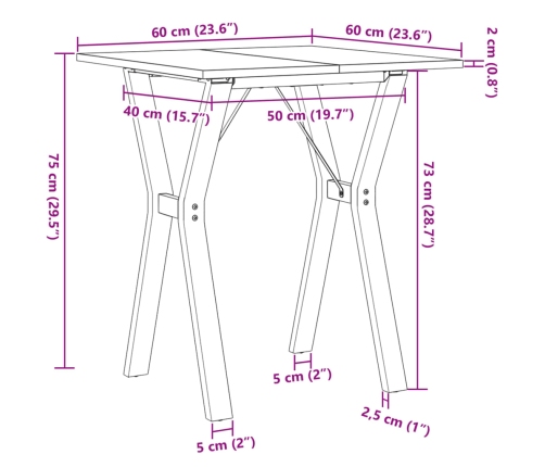 Virtuves Galds, Y-Rāmis, 60X60X75 Cm, Priedes Koks, Čuguns Vidaxl