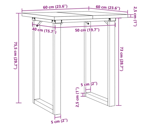 Virtuves Galds, O-Rāmis, 60X60X75,5 Cm, Priedes Koks, Čuguns Vidaxl