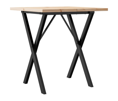 vidaXL virtuves galds, X-rāmis, 70x70x75,5 cm, priedes koks, čuguns