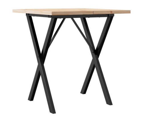 vidaXL virtuves galds, X-rāmis, 70x70x75,5 cm, priedes koks, čuguns