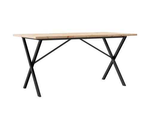 vidaXL virtuves galds, X-rāmis, 140x80x75,5 cm, priedes koks, čuguns