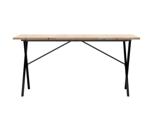 vidaXL virtuves galds, X-rāmis, 140x80x75,5 cm, priedes koks, čuguns