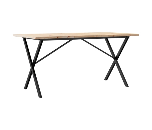 vidaXL virtuves galds, X-rāmis, 140x80x75,5 cm, priedes koks, čuguns