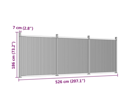 vidaXL žoga panelis, pelēks, 526x186 cm, WPC