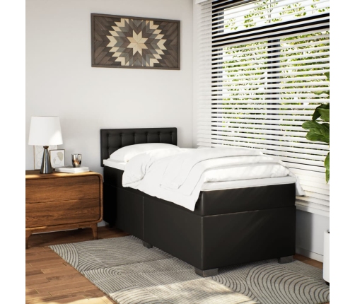 vidaXL atsperu gulta ar matraci, melna, 80x200 cm, mākslīgā āda