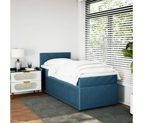 vidaXL atsperu gulta ar matraci, zils samts, 90x190 cm