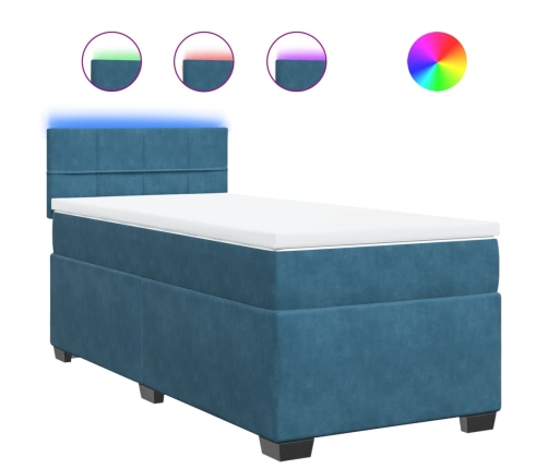 vidaXL atsperu gulta ar matraci, zils samts, 90x190 cm