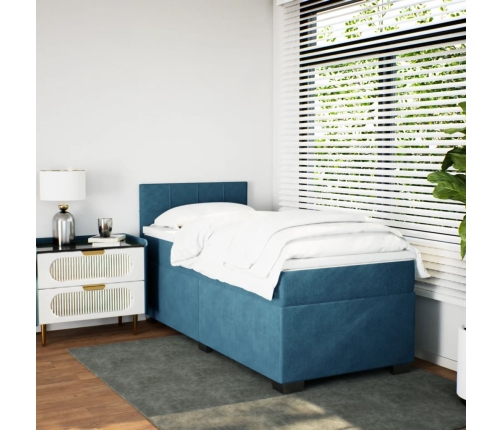 vidaXL atsperu gulta ar matraci, zils samts, 90x190 cm