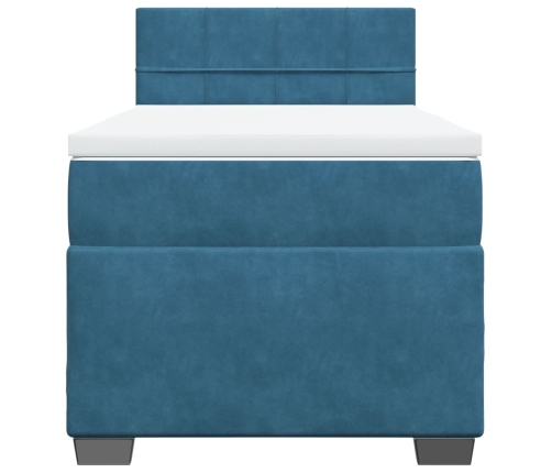 vidaXL atsperu gulta ar matraci, zils samts, 90x190 cm