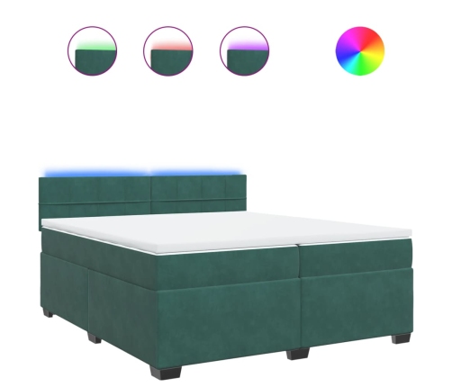 vidaXL atsperu gulta ar matraci, tumši zaļš samts, 200x200 cm