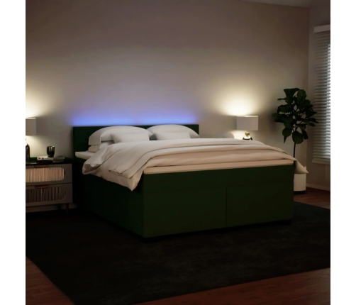 vidaXL atsperu gulta ar matraci, tumši zaļš samts, 200x200 cm