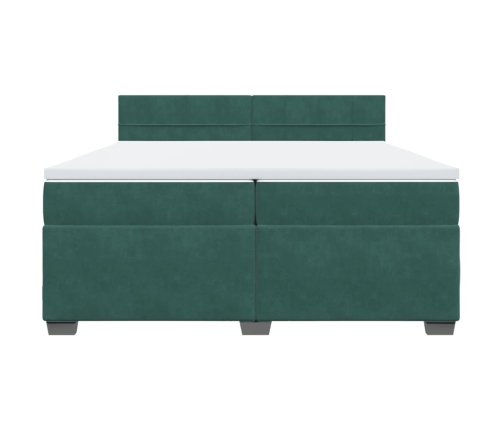 vidaXL atsperu gulta ar matraci, tumši zaļš samts, 200x200 cm