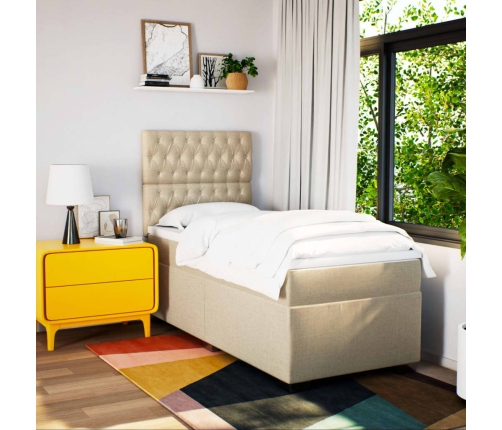 vidaXL atsperu gultas rāmis ar matraci, krēmkrāsas, 80x200 cm, audums