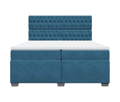 vidaXL atsperu gulta ar matraci, zils samts, 200x200 cm