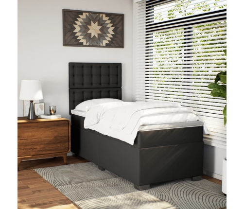 vidaXL atsperu gulta ar matraci, melna, 80x200 cm, mākslīgā āda