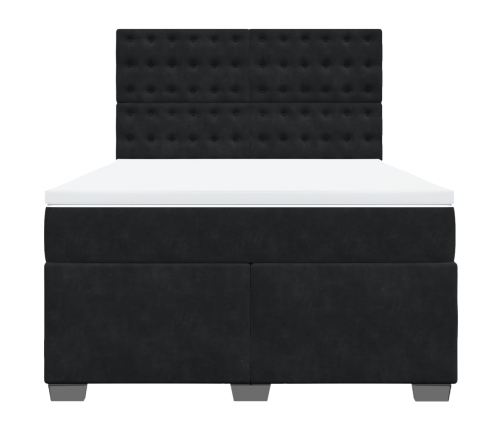 vidaXL atsperu gulta ar matraci, melna samts, 160x200 cm