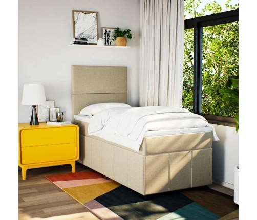 vidaXL atsperu gultas rāmis ar matraci, krēmkrāsas, 80x200 cm, audums