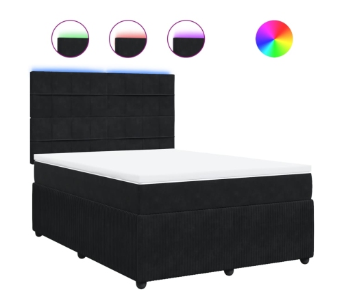 vidaXL atsperu gulta ar matraci, melna samts, 160x200 cm