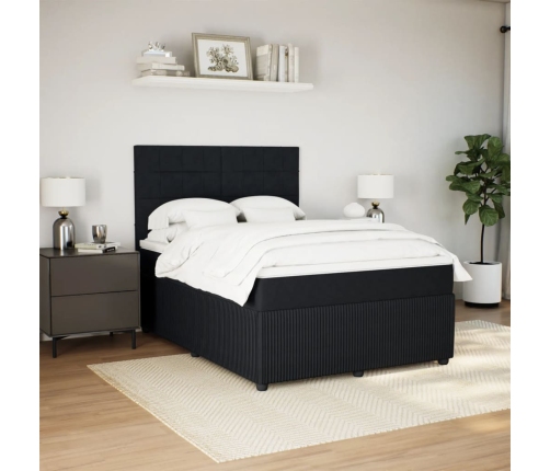 vidaXL atsperu gulta ar matraci, melna samts, 160x200 cm