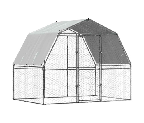 vidaXL vistu būris ar jumtu un durvīm, sudraba, cinkots tērauds