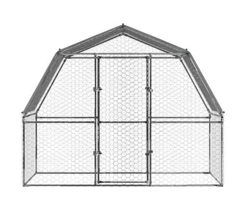 vidaXL vistu būris ar jumtu un durvīm, sudraba, cinkots tērauds