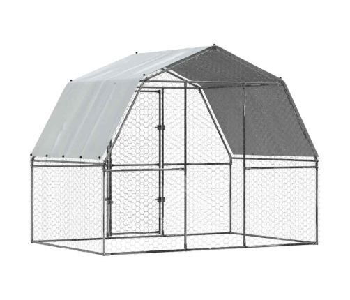 vidaXL vistu būris ar jumtu un durvīm, sudraba, cinkots tērauds