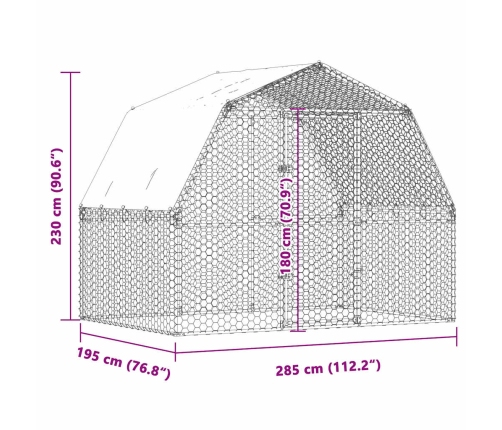 vidaXL vistu būris ar jumtu un durvīm, sudraba, cinkots tērauds