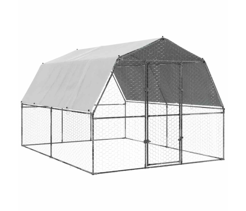 vidaXL vistu būris ar jumtu un durvīm, sudraba, cinkots tērauds